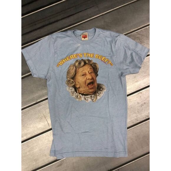 HOMAGE Tops - Homage‎ Where's The Beef Clara Peller Shirt Size Small Light Blue Wendy